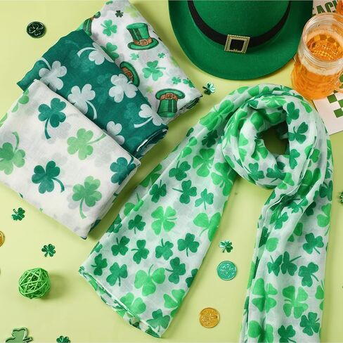 4Pcs St. Patrick's Day Scarves Green Shamrock Clover Irish Scarf Accessories for Women Lightweight Satin Holiday Clothing Parade Party Supplies Accessories Gifts in Saudi Arabia