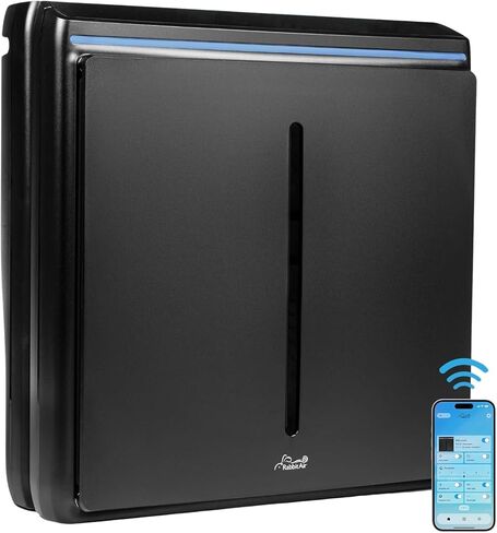 رابيت إير، أجهزة تنقية الهواء A3 SPA-1000N للمنزل، منقي هواء هيبا فائق الهدوء - أجهزة تنقية هواء قابلة للتركيب على الحائط لغرفة المنزل الكبيرة، الحساسية، الغبار، العفن، الدخان والمركبات العضوية المتطايرة - (أبيض، فلتر حساسية الحيوانات الأليفة) in Kuwait