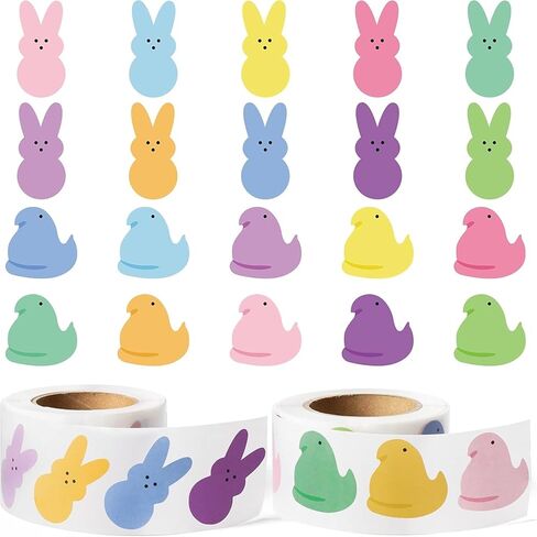 Easter Kids' Stickers Rolls - 1000pcs(2 Rolls)20 Styles Easter Bunny Marshmallow Chick Sticker Roll Cartoon Cute Giftwrap Self-Adhesive Novelty Easter Gift Wraping School Student Prizes Reward in Kuwait