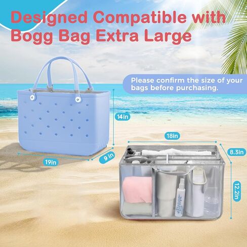 منظم حقيبة الشاطئ لملحقات حقيبة Bogg الكبيرة، حقيبة مقسمة شبكية خفيفة الوزن مع جيب بسحاب لحقيبة حمل كبيرة أصلية مقاس XL/ببساطة جنوبية/بسيطة وحديثة in Kuwait