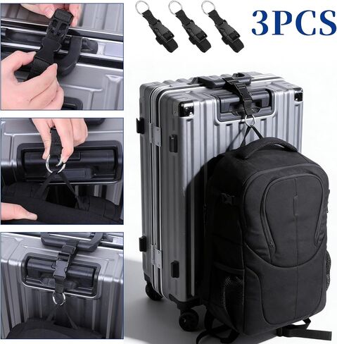 3 PCS Add a Bag Luggage Strap, Black Adjustable Luggage Connector Straps Heavy Duty Travel Belt with Metal Ring Hooks for Outdoor Travels Airport Connecting Luggages and Jackets in Saudi Arabia