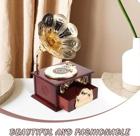 PRETYZOOM Vintage Gramophone Music Box Wind-up Classic Hand Crank for Home Table Decor Birthday Present Decoration in Saudi Arabia