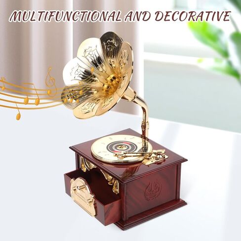 PRETYZOOM Vintage Gramophone Music Box Wind-up Classic Hand Crank for Home Table Decor Birthday Present Decoration in Saudi Arabia