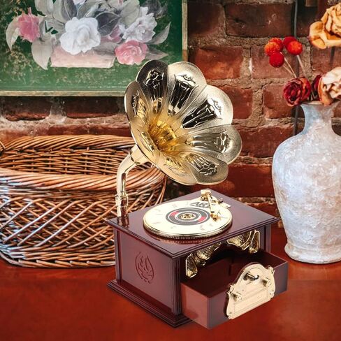 PRETYZOOM Vintage Gramophone Music Box Wind-up Classic Hand Crank for Home Table Decor Birthday Present Decoration in Saudi Arabia