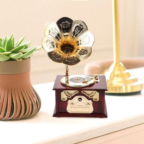 PRETYZOOM Vintage Gramophone Music Box Wind-up Classic Hand Crank for Home Table Decor Birthday Present Decoration in Saudi Arabia