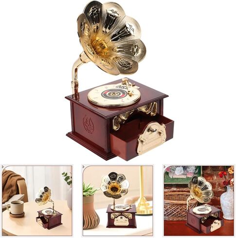 PRETYZOOM Vintage Gramophone Music Box Wind-up Classic Hand Crank for Home Table Decor Birthday Present Decoration in Saudi Arabia