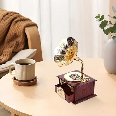 PRETYZOOM Vintage Gramophone Music Box Wind-up Classic Hand Crank for Home Table Decor Birthday Present Decoration in Saudi Arabia