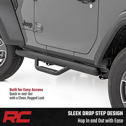 Rough Country Nerf Step Bars for Jeep Wrangler JL (2018-2025) 2-Door - Rugged Nerf Bars with Side Steps, Bolt-On Install in Saudi Arabia
