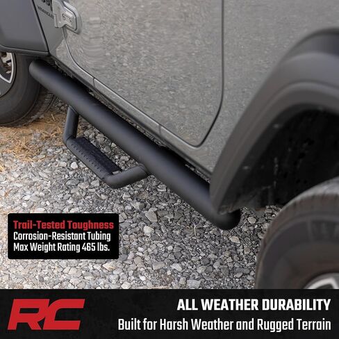 Rough Country Nerf Step Bars for Jeep Wrangler JL (2018-2025) 2-Door - Rugged Nerf Bars with Side Steps, Bolt-On Install in Saudi Arabia