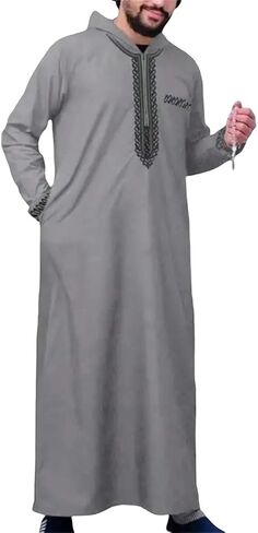 Men's Islamic Clothing Robe Muslim Moroccan Casual Long Dress Arabic Middle East National Costume in Saudi Arabia