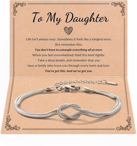 Daughter Gifts from Mom Dad Birthday Presents Love Knot Bracelet Silver Snake Chain Jewelry with Inspirational Message Card for Teen Girls Adult Daughter Valentines Day in Saudi Arabia
