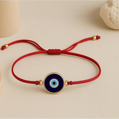 Red String Gold Frame Evil Eye Charm Bracelet – Adjustable Unisex Design, Real Glass Beads, Protection & Energy Symbol in Saudi Arabia