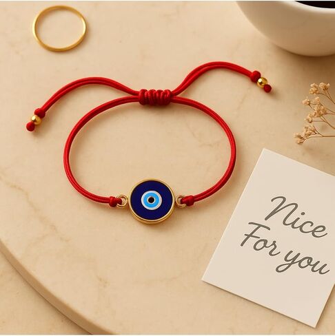 Red String Gold Frame Evil Eye Charm Bracelet – Adjustable Unisex Design, Real Glass Beads, Protection & Energy Symbol in Saudi Arabia