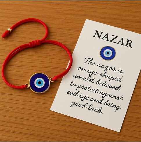 Red String Gold Frame Evil Eye Charm Bracelet – Adjustable Unisex Design, Real Glass Beads, Protection & Energy Symbol in Saudi Arabia