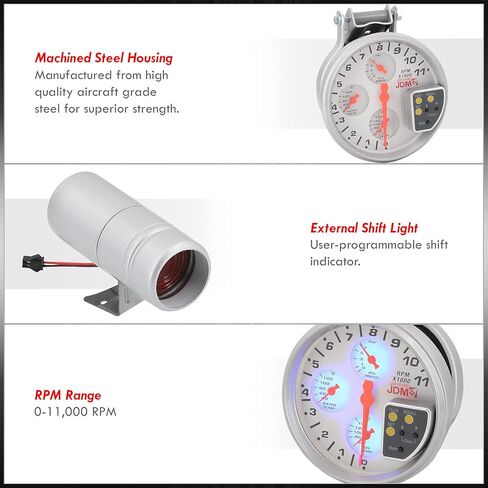 AJP Distributors Universal JDM Sport 5" White Face 4-in-1 Tachometer 11K RPM Tach Gauge w/Oil/Water Temperature Pressure + External Adjustable LED Shift Light Replacement Upgrade in Saudi Arabia