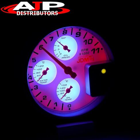 AJP Distributors Universal JDM Sport 5" White Face 4-in-1 Tachometer 11K RPM Tach Gauge w/Oil/Water Temperature Pressure + External Adjustable LED Shift Light Replacement Upgrade in Saudi Arabia
