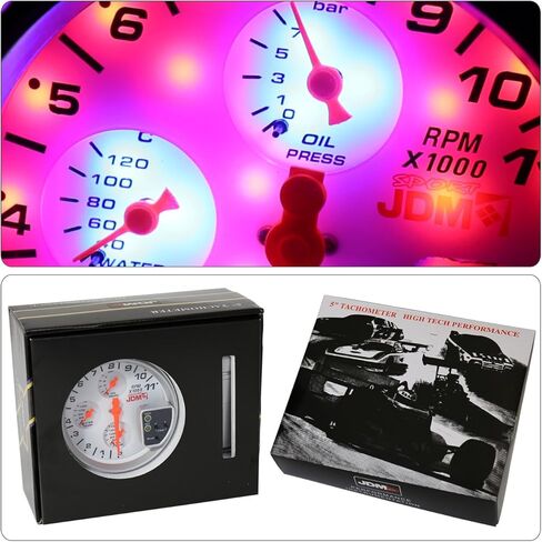 AJP Distributors Universal JDM Sport 5" White Face 4-in-1 Tachometer 11K RPM Tach Gauge w/Oil/Water Temperature Pressure + External Adjustable LED Shift Light Replacement Upgrade in Saudi Arabia