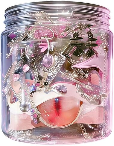 Gift-Ready Pink Punk Y2K Cyberpunk Mystery Jewelry Jar, 30 Pieces, Silver Tone with Pink Accents, Cute but Edgy,lightweight&Petite Fashion Jewelry Gift for Women, Unique Anniversary Birthday Gift for Her in Kuwait