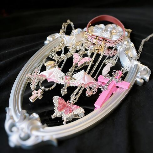 Gift-Ready Pink Punk Y2K Cyberpunk Mystery Jewelry Jar, 30 Pieces, Silver Tone with Pink Accents, Cute but Edgy,lightweight&Petite Fashion Jewelry Gift for Women, Unique Anniversary Birthday Gift for Her in Kuwait