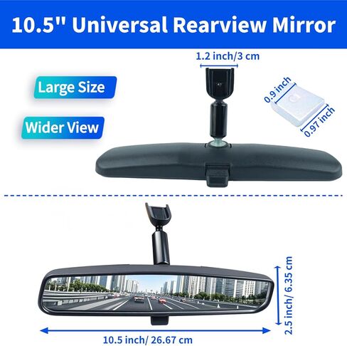 10.5" Interior Rear View Mirror, Universal Rearview Mirror Compatible with Toyota Chevrolet Ford Nissan Honda Civic Accord Jeep Subaru Hyundai Kia Mazda Buick and More Car Rear View Mirrors in Kuwait