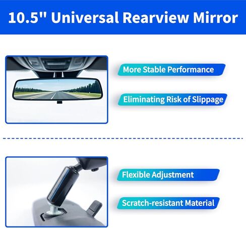 10.5" Interior Rear View Mirror, Universal Rearview Mirror Compatible with Toyota Chevrolet Ford Nissan Honda Civic Accord Jeep Subaru Hyundai Kia Mazda Buick and More Car Rear View Mirrors in Kuwait