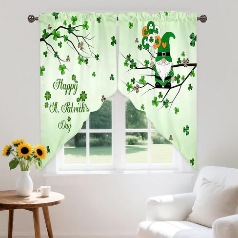 Happy St. Patrick's Day Swag Kitchen Curtain Valance for Windows,Spring Green Lucky Clover Window Treatments Short Swag Topper for Kitchen Windows Bathroom Bedroom,28 x 36 Inch, 1 Pair in Saudi Arabia
