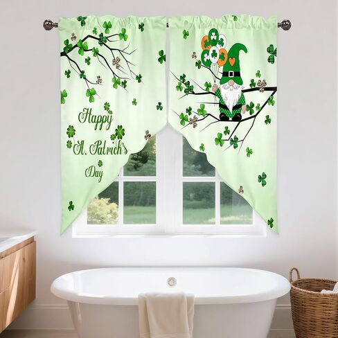 Happy St. Patrick's Day Swag Kitchen Curtain Valance for Windows,Spring Green Lucky Clover Window Treatments Short Swag Topper for Kitchen Windows Bathroom Bedroom,28 x 36 Inch, 1 Pair in Saudi Arabia