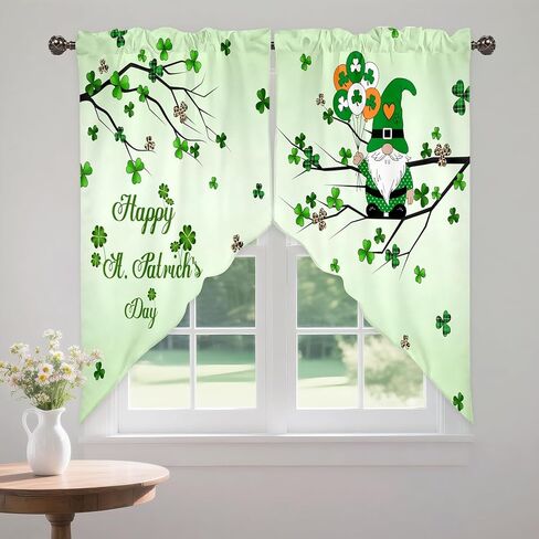 Happy St. Patrick's Day Swag Kitchen Curtain Valance for Windows,Spring Green Lucky Clover Window Treatments Short Swag Topper for Kitchen Windows Bathroom Bedroom,28 x 36 Inch, 1 Pair in Saudi Arabia