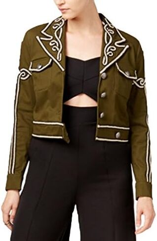 XOXO Juniors Embroidered Cropped Jacket Olive S in Saudi Arabia