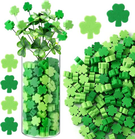 Qinyoung 200 Pcs St. Patrick's Day Vase Filler Bulk St. Patrick's Day Decoration Irish Green Shamrocks Sponge Ornament Clover Table Scatter Decor Lucky Shamrocks Foam Vase Topper for Party Home Decor in Saudi Arabia