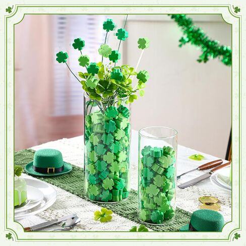 Qinyoung 200 Pcs St. Patrick's Day Vase Filler Bulk St. Patrick's Day Decoration Irish Green Shamrocks Sponge Ornament Clover Table Scatter Decor Lucky Shamrocks Foam Vase Topper for Party Home Decor in Saudi Arabia