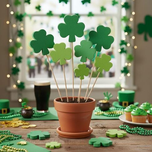 Qinyoung 200 Pcs St. Patrick's Day Vase Filler Bulk St. Patrick's Day Decoration Irish Green Shamrocks Sponge Ornament Clover Table Scatter Decor Lucky Shamrocks Foam Vase Topper for Party Home Decor in Saudi Arabia
