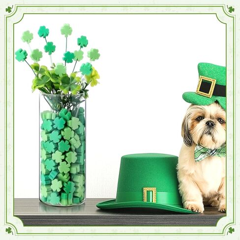 Qinyoung 200 Pcs St. Patrick's Day Vase Filler Bulk St. Patrick's Day Decoration Irish Green Shamrocks Sponge Ornament Clover Table Scatter Decor Lucky Shamrocks Foam Vase Topper for Party Home Decor in Saudi Arabia