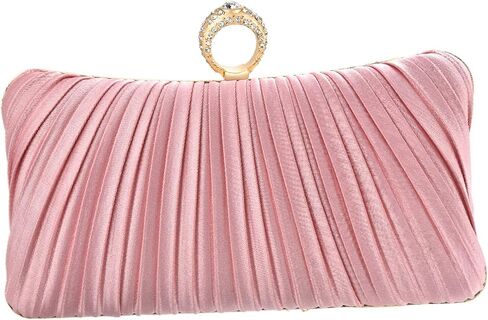 Fashion Women's Evening Bags, Artificial Silk Luxury Handbags with Chain Stylish Purses for Wedding Party (Pink) in Saudi Arabia