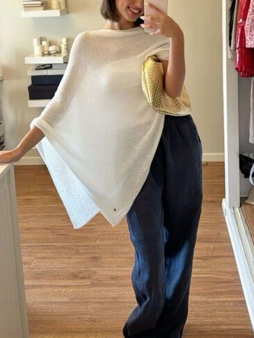 Seyumixi Knit Sheer Poncho Top for Women Y2k Asymmetric Shrug Beach Cover Up See Through Lightweight Off Shoulder Shawl in Saudi Arabia