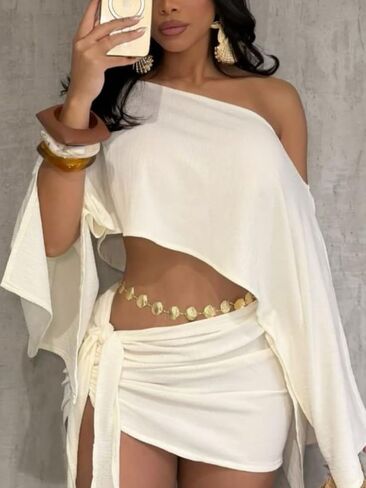 Seyumixi Knit Sheer Poncho Top for Women Y2k Asymmetric Shrug Beach Cover Up See Through Lightweight Off Shoulder Shawl in Saudi Arabia