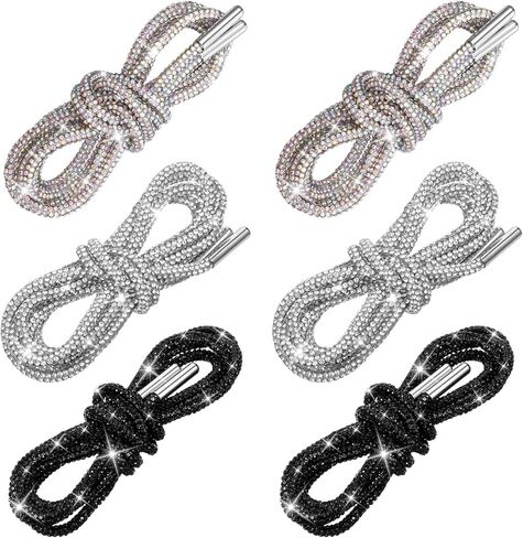 6 Pcs 3 Colors Glitter Bling Shoe Laces Rhinestone Shoe Laces for Sneakers Boots Rave Costumes Crystal Hoodies Sweatpants (47" Length) in Saudi Arabia