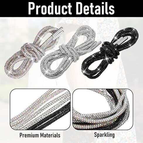 6 Pcs 3 Colors Glitter Bling Shoe Laces Rhinestone Shoe Laces for Sneakers Boots Rave Costumes Crystal Hoodies Sweatpants (47" Length) in Saudi Arabia