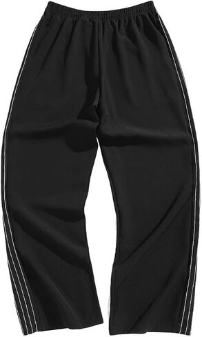 Men's Sporty Track Pants, Multi-Line Side Stripes, Relaxed Fit Joggers with Elastic Waist, Black in Saudi Arabia