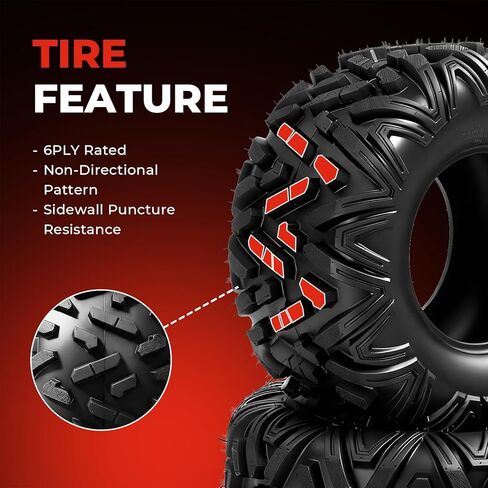 ATV/UTV Tires 25x8-12 Front & 25x10-12 Rear,All-Terrain Mud Tires 25x8x12 & 25x10x12,6-Ply,Non-Directional Big Horn Tread,Tubeless,Set of 4 in Kuwait