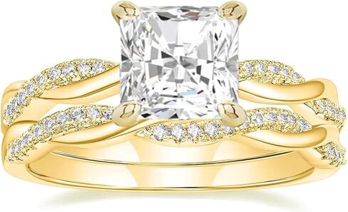 Luxury Wedding Ring Sets for Women 1CT Square AAAAA CZ Yellow Gold Plated Engagement Ring Wedding Band in Kuwait