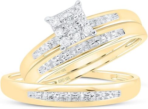 Jewels By Lux 10K Yellow Gold His Hers Round Diamond Solitaire Matching Wedding Set 1/10 Cttw, Womens Size 5-9, Mens Size 8-12 in Saudi Arabia