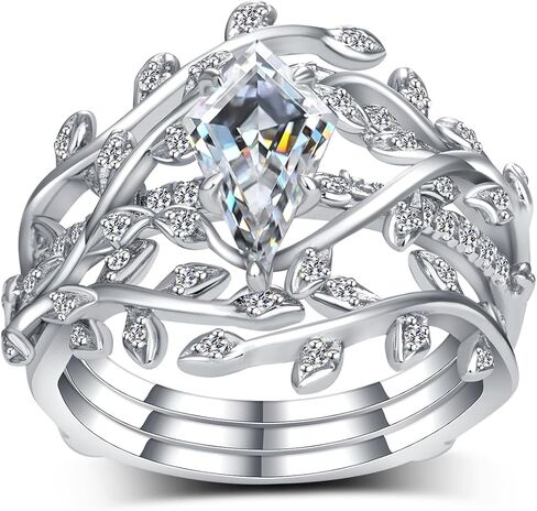 2 قيراط (ctw) مجموعات خواتم خطوبة مويسانيتي مقطوعة بالطائرة الورقية للنساء، 925 مجموعة من الفضة الاسترليني على شكل زهرة أوراق الزفاف، مجموعات خواتم الزفاف لأعياد الميلاد السنوية in Kuwait