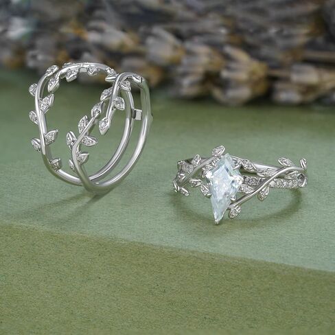 2 قيراط (ctw) مجموعات خواتم خطوبة مويسانيتي مقطوعة بالطائرة الورقية للنساء، 925 مجموعة من الفضة الاسترليني على شكل زهرة أوراق الزفاف، مجموعات خواتم الزفاف لأعياد الميلاد السنوية in Kuwait