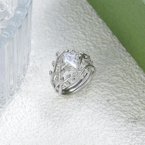 2 قيراط (ctw) مجموعات خواتم خطوبة مويسانيتي مقطوعة بالطائرة الورقية للنساء، 925 مجموعة من الفضة الاسترليني على شكل زهرة أوراق الزفاف، مجموعات خواتم الزفاف لأعياد الميلاد السنوية in Kuwait