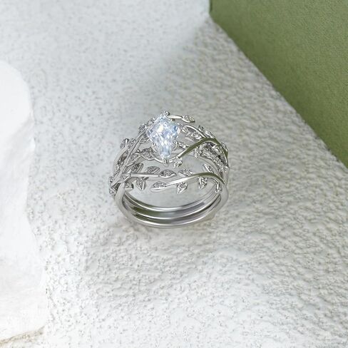 2 قيراط (ctw) مجموعات خواتم خطوبة مويسانيتي مقطوعة بالطائرة الورقية للنساء، 925 مجموعة من الفضة الاسترليني على شكل زهرة أوراق الزفاف، مجموعات خواتم الزفاف لأعياد الميلاد السنوية in Kuwait