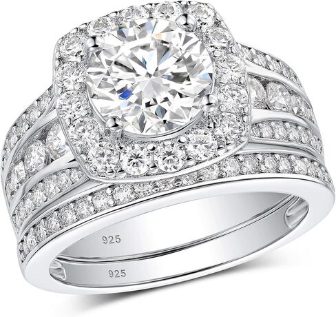 SHELOVES Round Cut Full Moissanite Wedding Ring Sets for Women Halo Bridal Set 925 Sterling Silver Sz 5-10 in Saudi Arabia