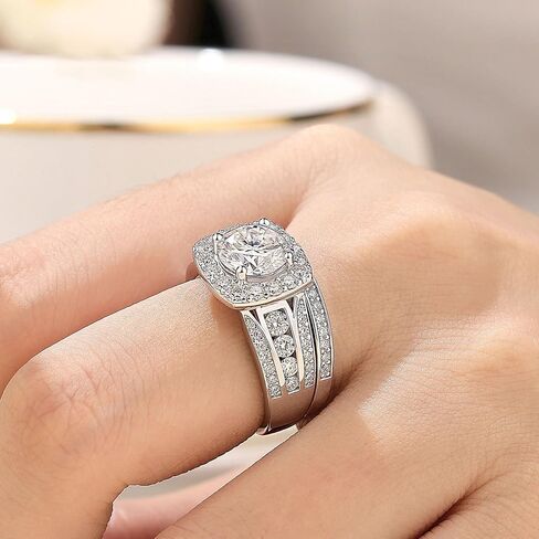 SHELOVES Round Cut Full Moissanite Wedding Ring Sets for Women Halo Bridal Set 925 Sterling Silver Sz 5-10 in Saudi Arabia