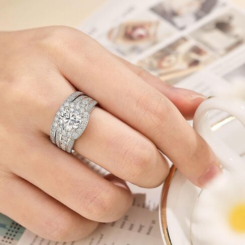 SHELOVES Round Cut Full Moissanite Wedding Ring Sets for Women Halo Bridal Set 925 Sterling Silver Sz 5-10 in Saudi Arabia