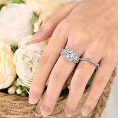 SHELOVES Round Cut Full Moissanite Wedding Ring Sets for Women Halo Bridal Set 925 Sterling Silver Sz 5-10 in Saudi Arabia
